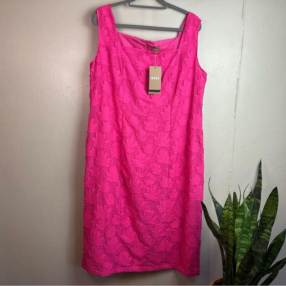 Hugo Boss Diteva Sleeveless, Textured, SquareNeck Shift Dress Sz 14 - Picture 4 of 11